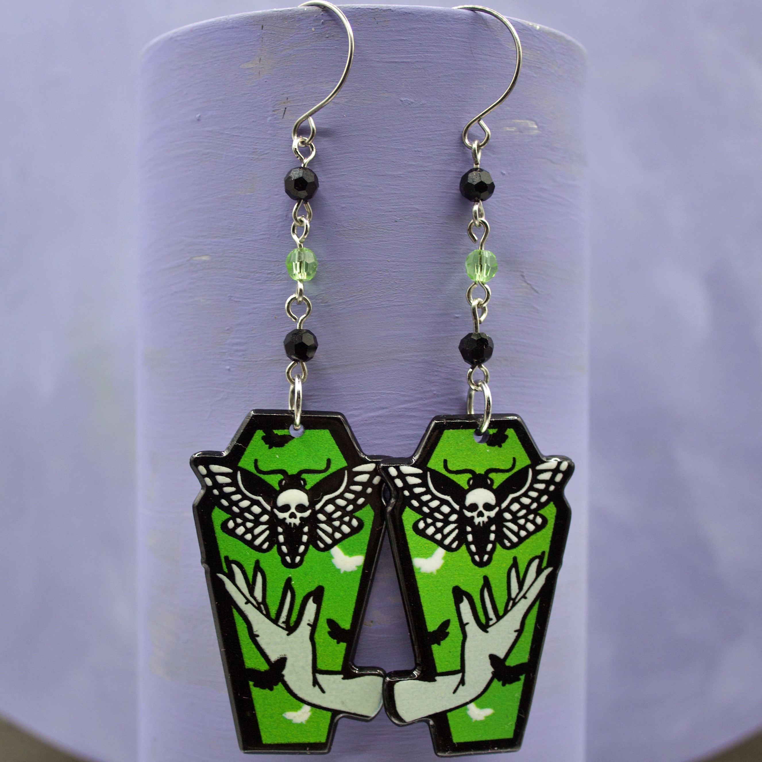 Death heads moth coffin earrings