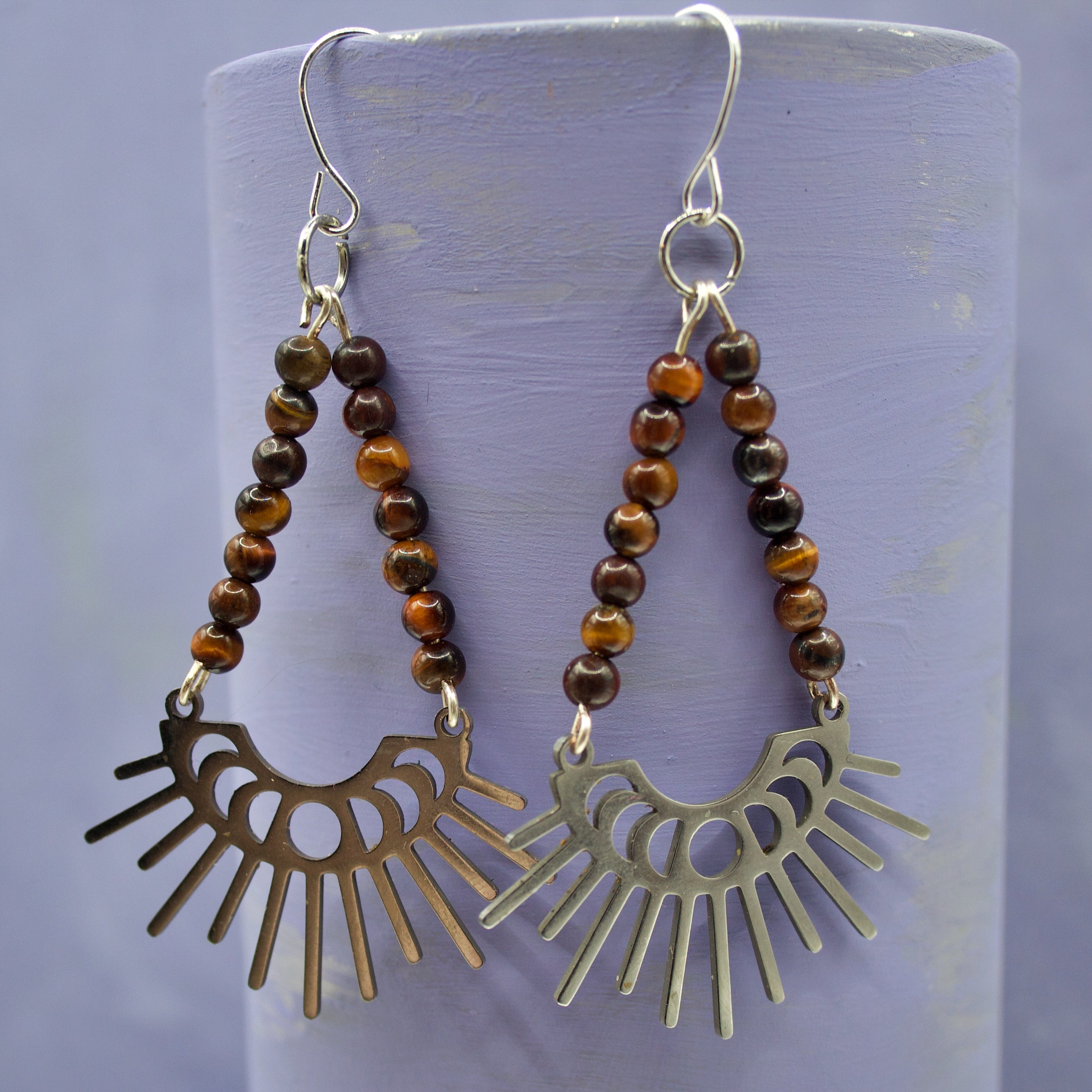 Tigers eye moon phase earrings