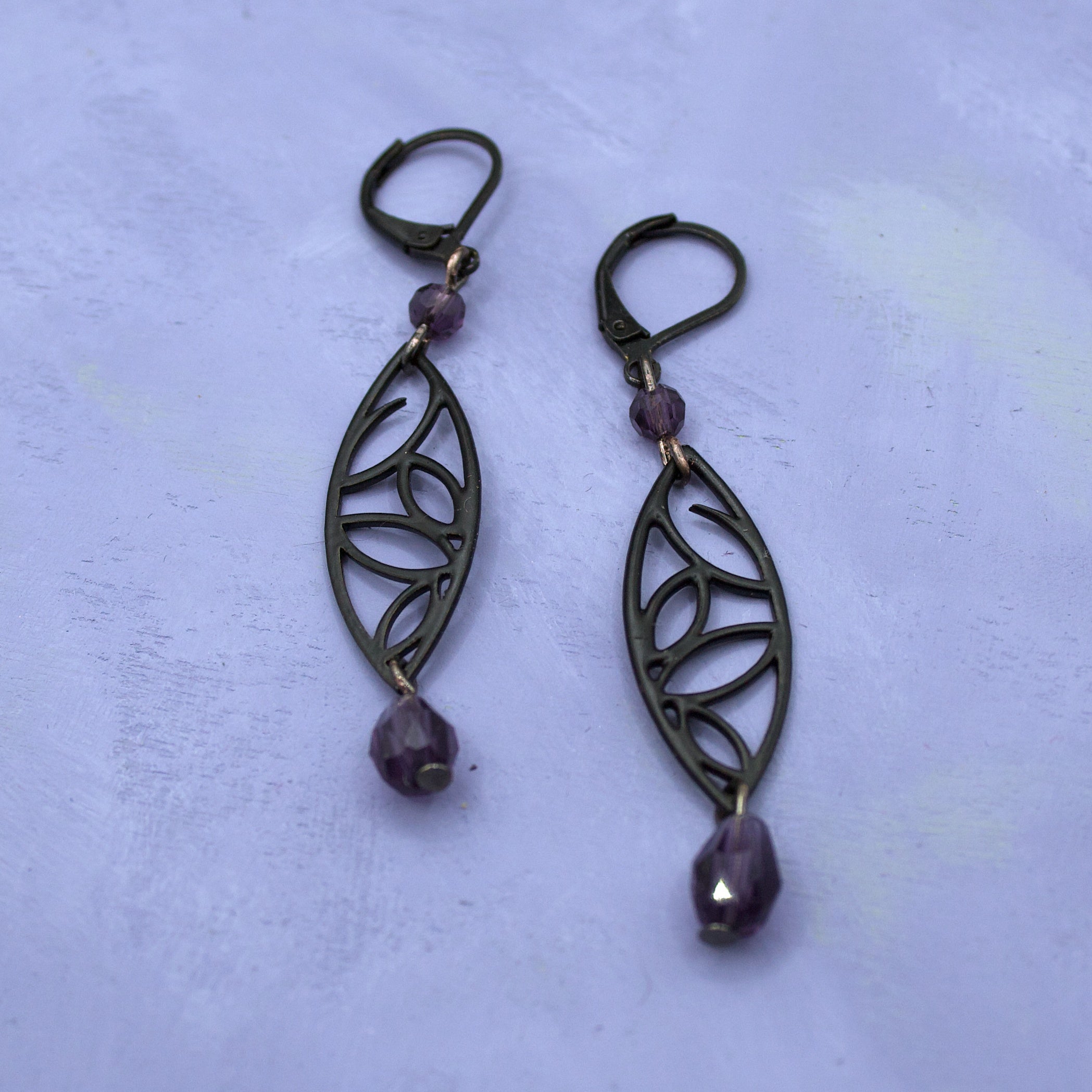 Black leaf earrings