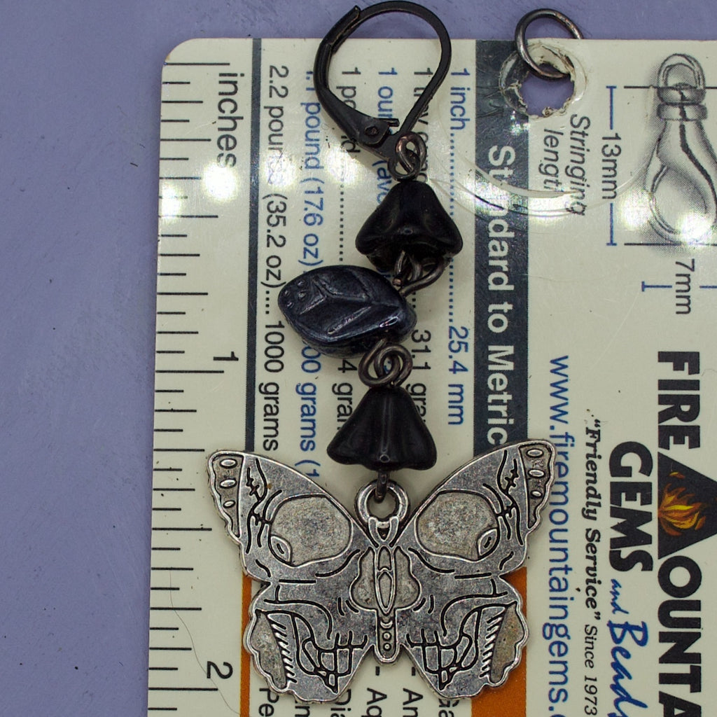 Butterfly skull flower earrings