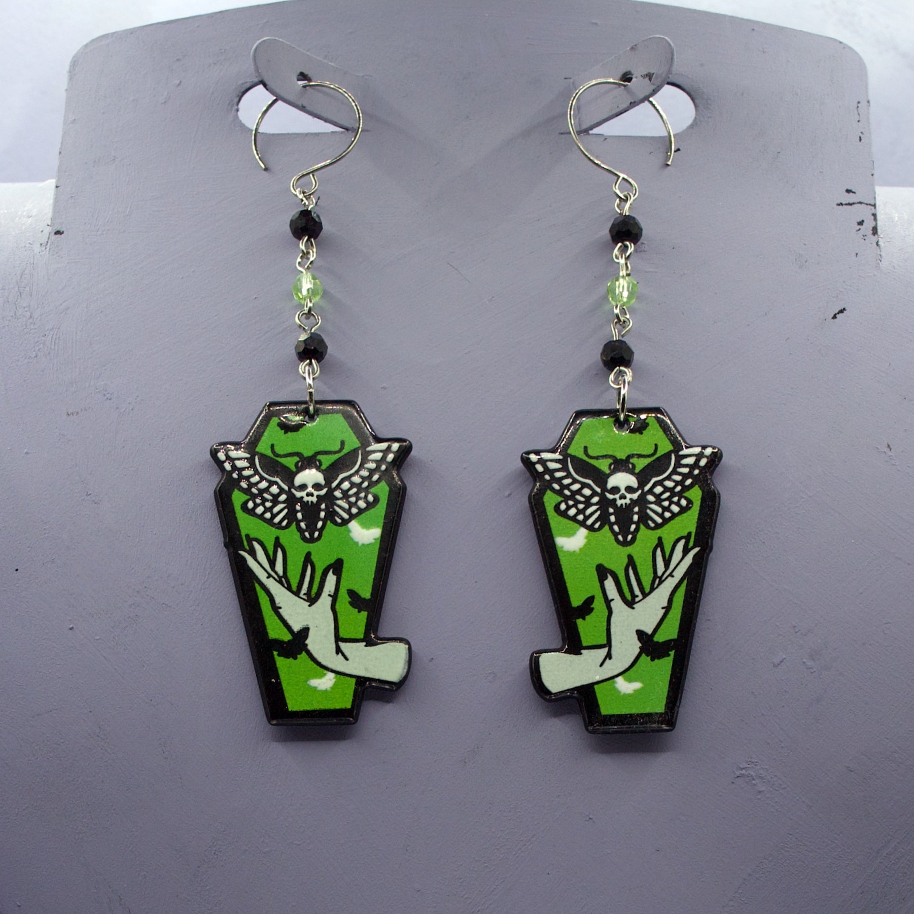 Death heads moth coffin earrings
