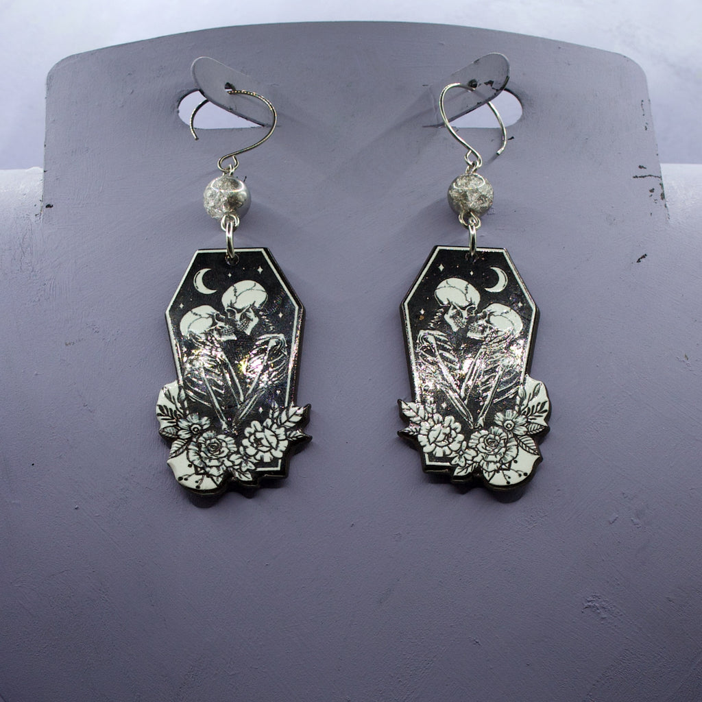 Till death coffin earrings