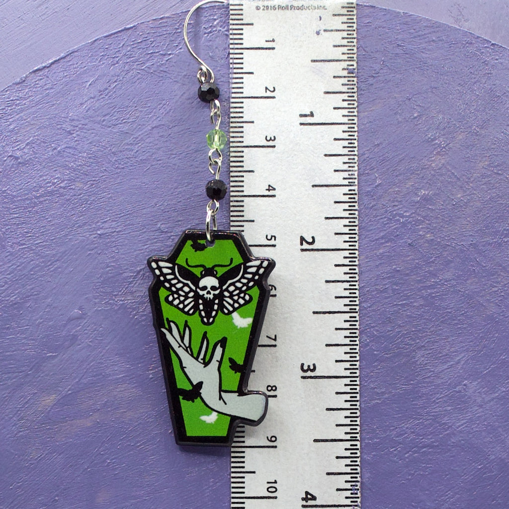 Death heads moth coffin earrings